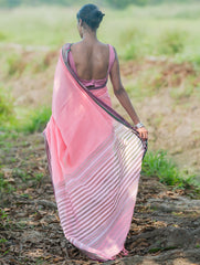Bengal Weaves. Handwoven Soft Cotton Saree - Blush Meadow