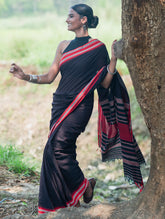 Bengal Weaves. Handwoven Soft Cotton Saree - Midnight Ember