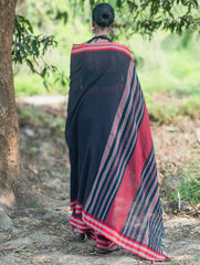 Bengal Weaves. Handwoven Soft Cotton Saree - Midnight Ember