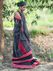 Bengal Weaves. Handwoven Soft Cotton Saree - Midnight Ember