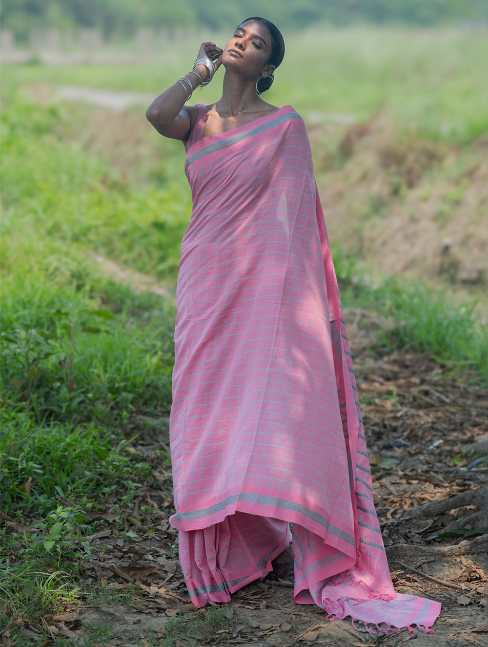 Bengal Weaves. Handwoven Soft Cotton Saree - Rose Mist