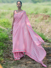 Bengal Weaves. Handwoven Soft Cotton Saree - Rose Mist