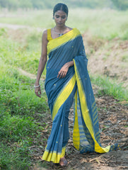 Bengal Weaves. Handwoven Soft Cotton Saree - Monsoon Lime
