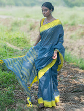 Bengal Weaves. Handwoven Soft Cotton Saree - Monsoon Lime