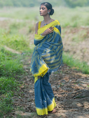 Bengal Weaves. Handwoven Soft Cotton Saree - Monsoon Lime