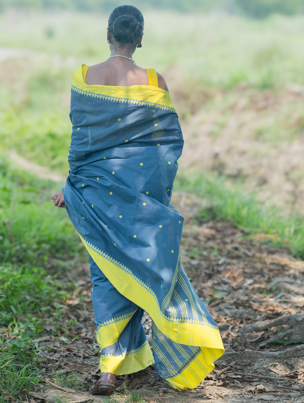 Bengal Weaves. Handwoven Soft Cotton Saree - Monsoon Lime