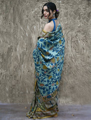 Signature Kalamkari Hand Painted Silk Blend Saree - Neelavalli