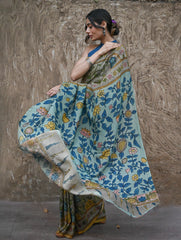 Signature Kalamkari Hand Painted Silk Blend Saree - Neelavalli