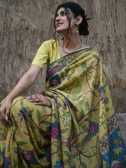 Signature Kalamkari Hand Painted Silk Blend Saree - Mangalavalli