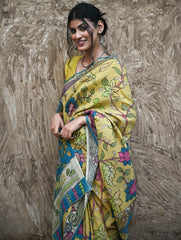 Signature Kalamkari Hand Painted Silk Blend Saree - Mangalavalli