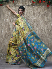 Signature Kalamkari Hand Painted Silk Blend Saree - Mangalavalli