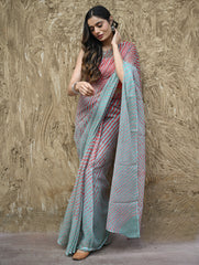 The Rang Tarang Collection : Hand Dyed Leheriya Kota Cotton Saree - Sindoor Saanjh