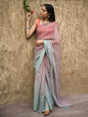 The Rang Tarang Collection : Hand Dyed Leheriya Kota Cotton Saree - Sindoor Saanjh