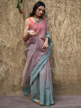 The Rang Tarang Collection : Hand Dyed Leheriya Kota Cotton Saree - Sindoor Saanjh