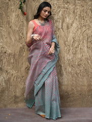 The Rang Tarang Collection : Hand Dyed Leheriya Kota Cotton Saree - Sindoor Saanjh