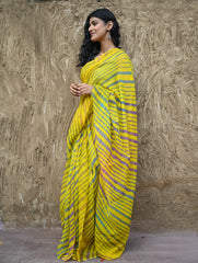 The Rang Tarang Collection : Hand Dyed Leheriya Kota Cotton Saree - Basant Leher