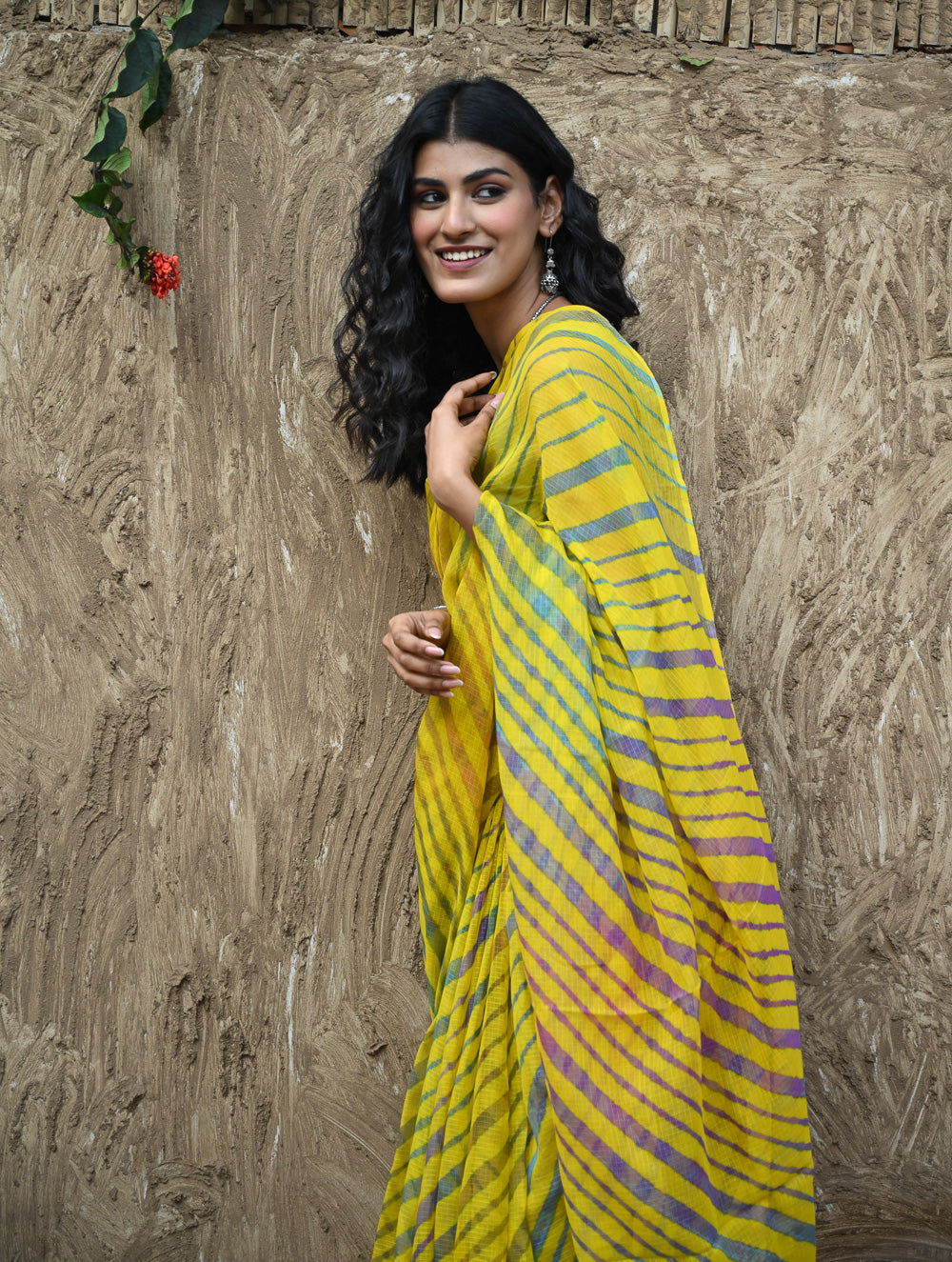 The Rang Tarang Collection : Hand Dyed Leheriya Kota Cotton Saree - Basant Leher