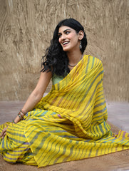 The Rang Tarang Collection : Hand Dyed Leheriya Kota Cotton Saree - Basant Leher
