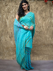 The Rang Tarang Collection : Hand Dyed Leheriya Kota Cotton Saree - Neel Sarovar