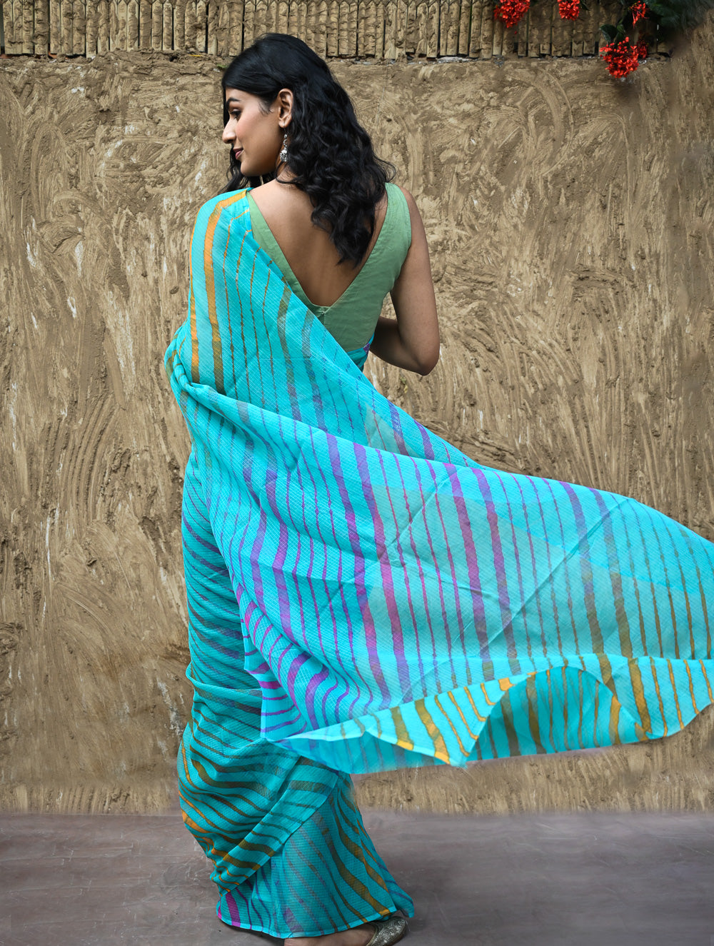 The Rang Tarang Collection : Hand Dyed Leheriya Kota Cotton Saree - Neel Sarovar