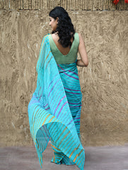 The Rang Tarang Collection : Hand Dyed Leheriya Kota Cotton Saree - Neel Sarovar