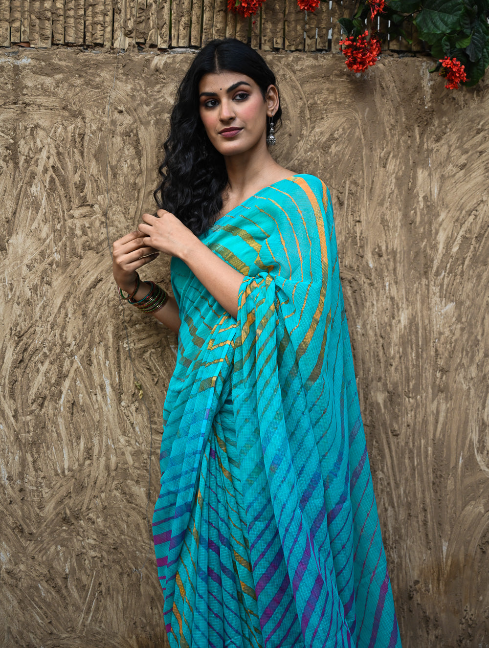 The Rang Tarang Collection : Hand Dyed Leheriya Kota Cotton Saree - Neel Sarovar