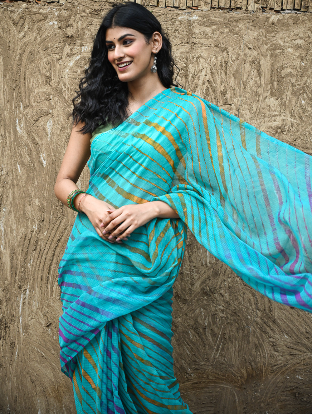 The Rang Tarang Collection : Hand Dyed Leheriya Kota Cotton Saree - Neel Sarovar