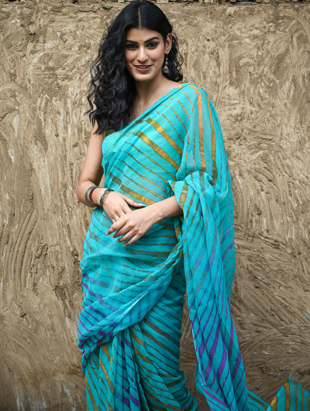 The Rang Tarang Collection : Hand Dyed Leheriya Kota Cotton Saree - Neel Sarovar