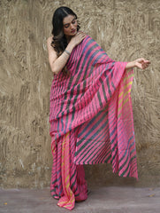 The Rang Tarang Collection : Hand Dyed Leheriya Kota Cotton Saree - Gulabi Ghoomar