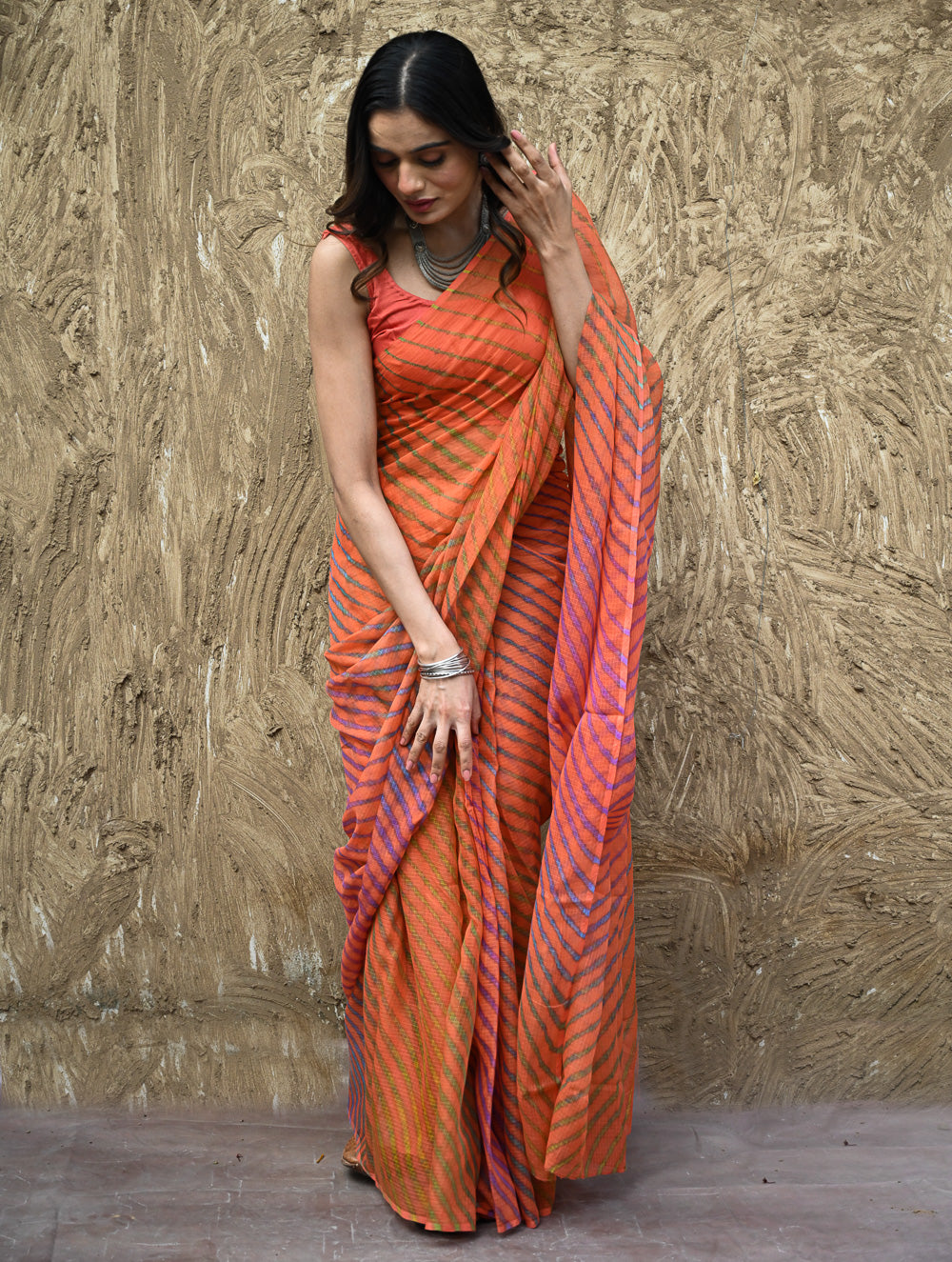 The Rang Tarang Collection : Hand Dyed Leheriya Kota Cotton Saree - Marigold Mehfil
