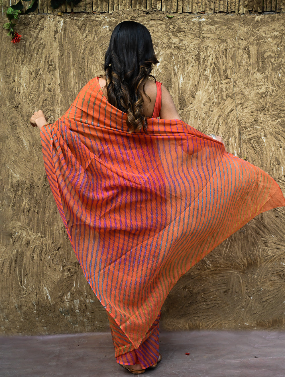 The Rang Tarang Collection : Hand Dyed Leheriya Kota Cotton Saree - Marigold Mehfil