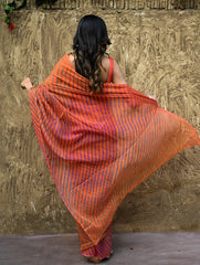 The Rang Tarang Collection : Hand Dyed Leheriya Kota Cotton Saree - Marigold Mehfil