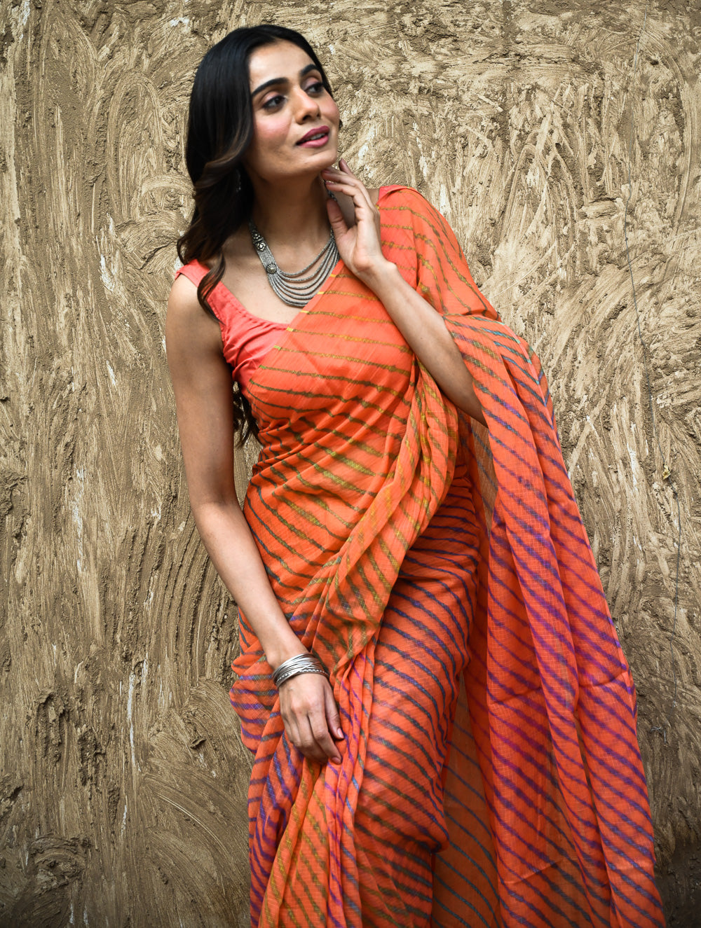 The Rang Tarang Collection : Hand Dyed Leheriya Kota Cotton Saree - Marigold Mehfil