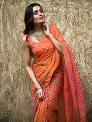 The Rang Tarang Collection : Hand Dyed Leheriya Kota Cotton Saree - Marigold Mehfil