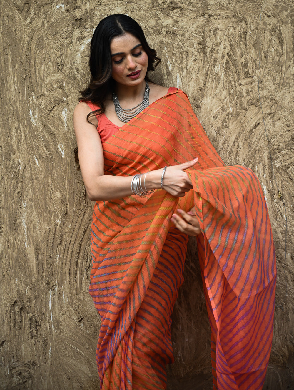 The Rang Tarang Collection : Hand Dyed Leheriya Kota Cotton Saree - Marigold Mehfil