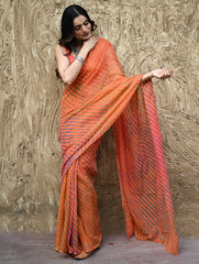 The Rang Tarang Collection : Hand Dyed Leheriya Kota Cotton Saree - Marigold Mehfil