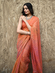 The Rang Tarang Collection : Hand Dyed Leheriya Kota Cotton Saree - Marigold Mehfil