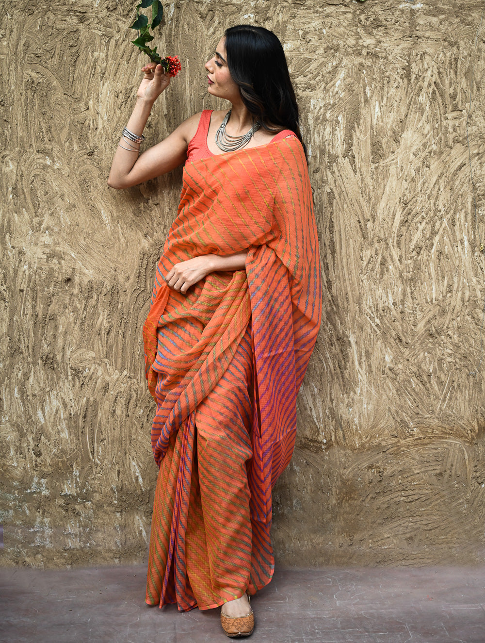 The Rang Tarang Collection : Hand Dyed Leheriya Kota Cotton Saree - Marigold Mehfil