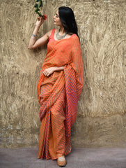 The Rang Tarang Collection : Hand Dyed Leheriya Kota Cotton Saree - Marigold Mehfil