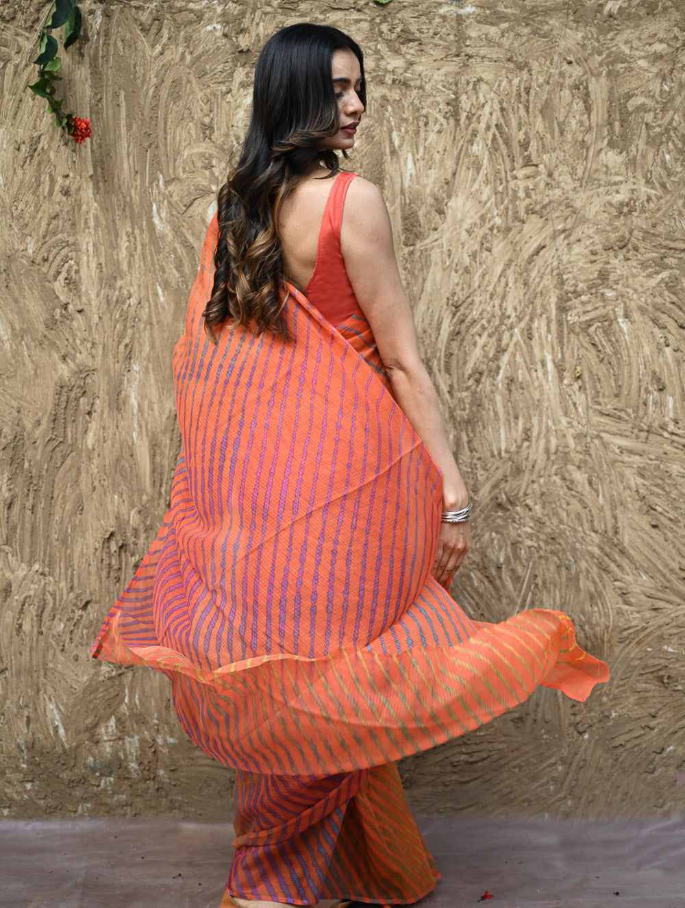 The Rang Tarang Collection : Hand Dyed Leheriya Kota Cotton Saree - Marigold Mehfil