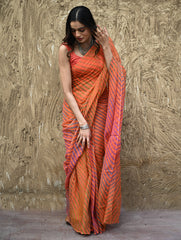 The Rang Tarang Collection : Hand Dyed Leheriya Kota Cotton Saree - Marigold Mehfil