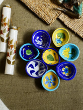 The Heritage Diya Collection: Jaipur Blue Pottery Diyas (Set of 8) & Aromatic Puducherry Candles (Set of 2) - Assorted