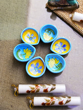 The Heritage Diya Collection: Jaipur Blue Pottery Diyas (Set of 8) & Aromatic Puducherry Candles (Set of 2) - Lemon Blues.