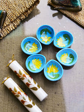 The Heritage Diya Collection: Jaipur Blue Pottery Diyas (Set of 6) & Aromatic Puducherry Candles (Set of 2) - Lotus Lumière