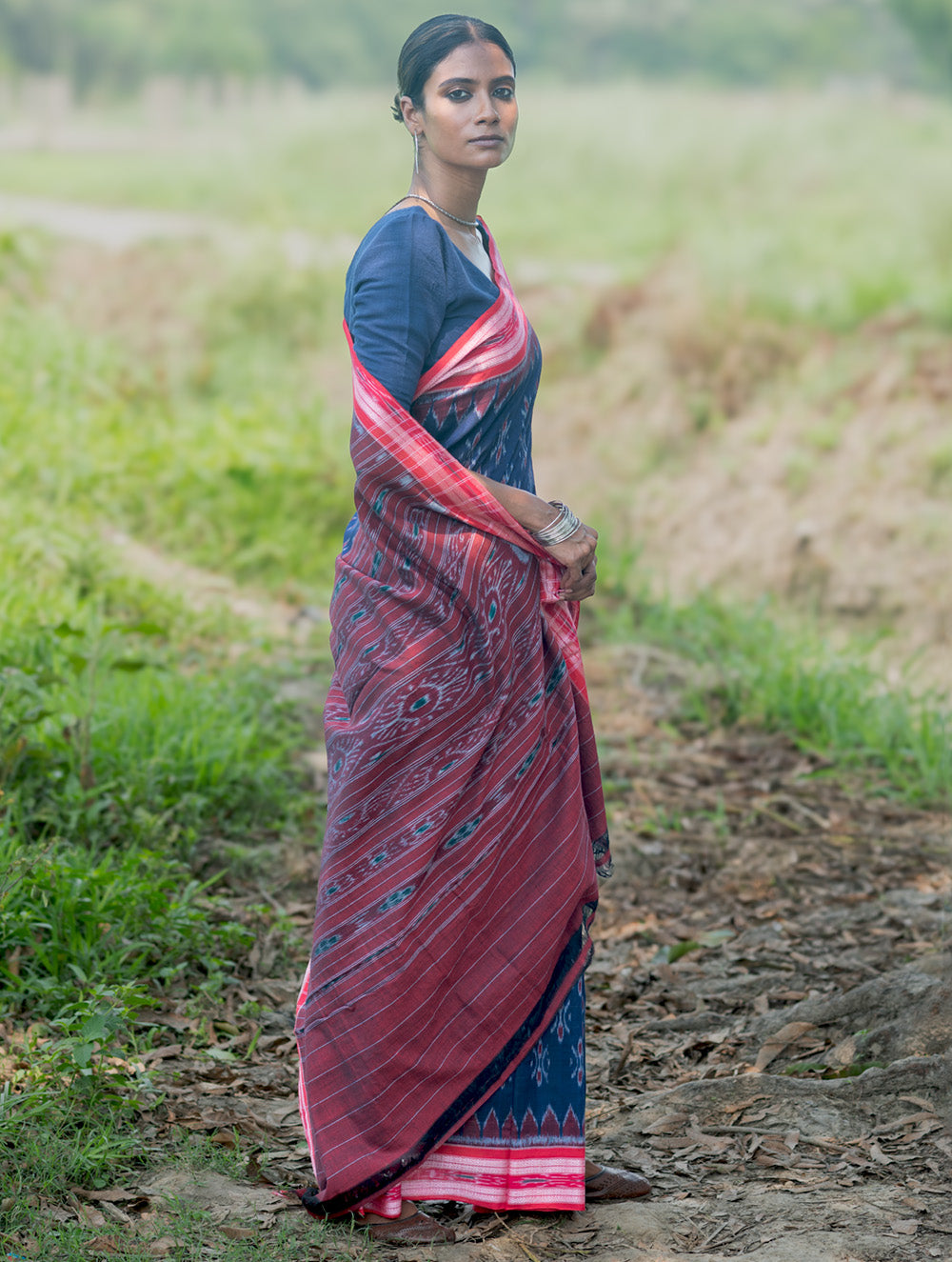 Sambalpuri Handwoven Ikat Soft Cotton Saree - Neel Megh
