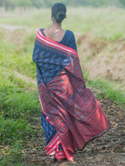 Sambalpuri Handwoven Ikat Soft Cotton Saree - Neel Megh