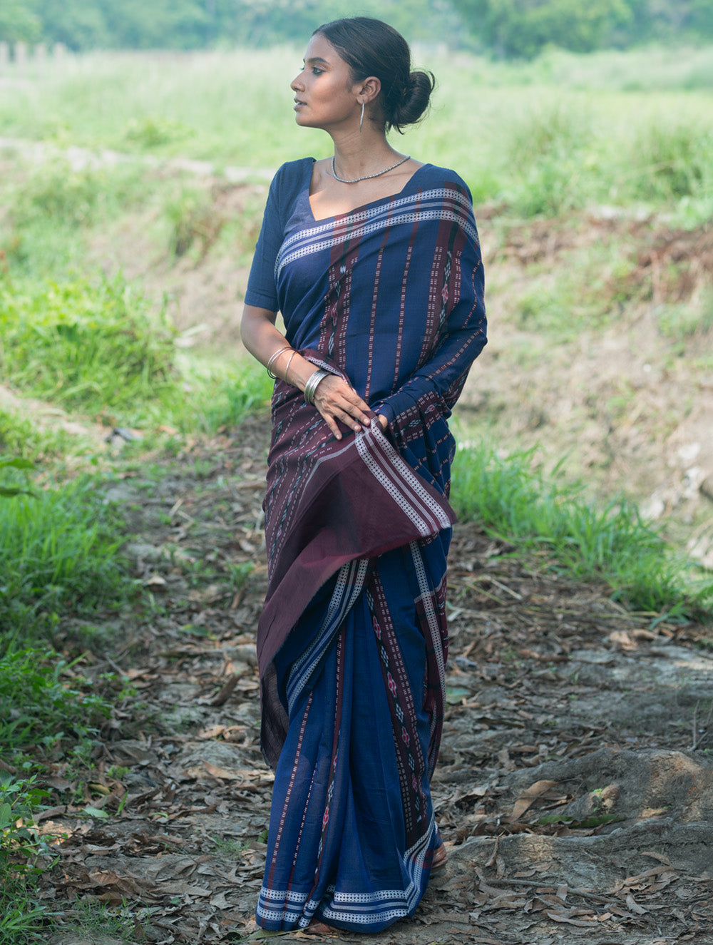 Sambalpuri Handwoven Ikat Soft Cotton Saree - Indra Neel