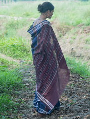 Sambalpuri Handwoven Ikat Soft Cotton Saree - Indra Neel