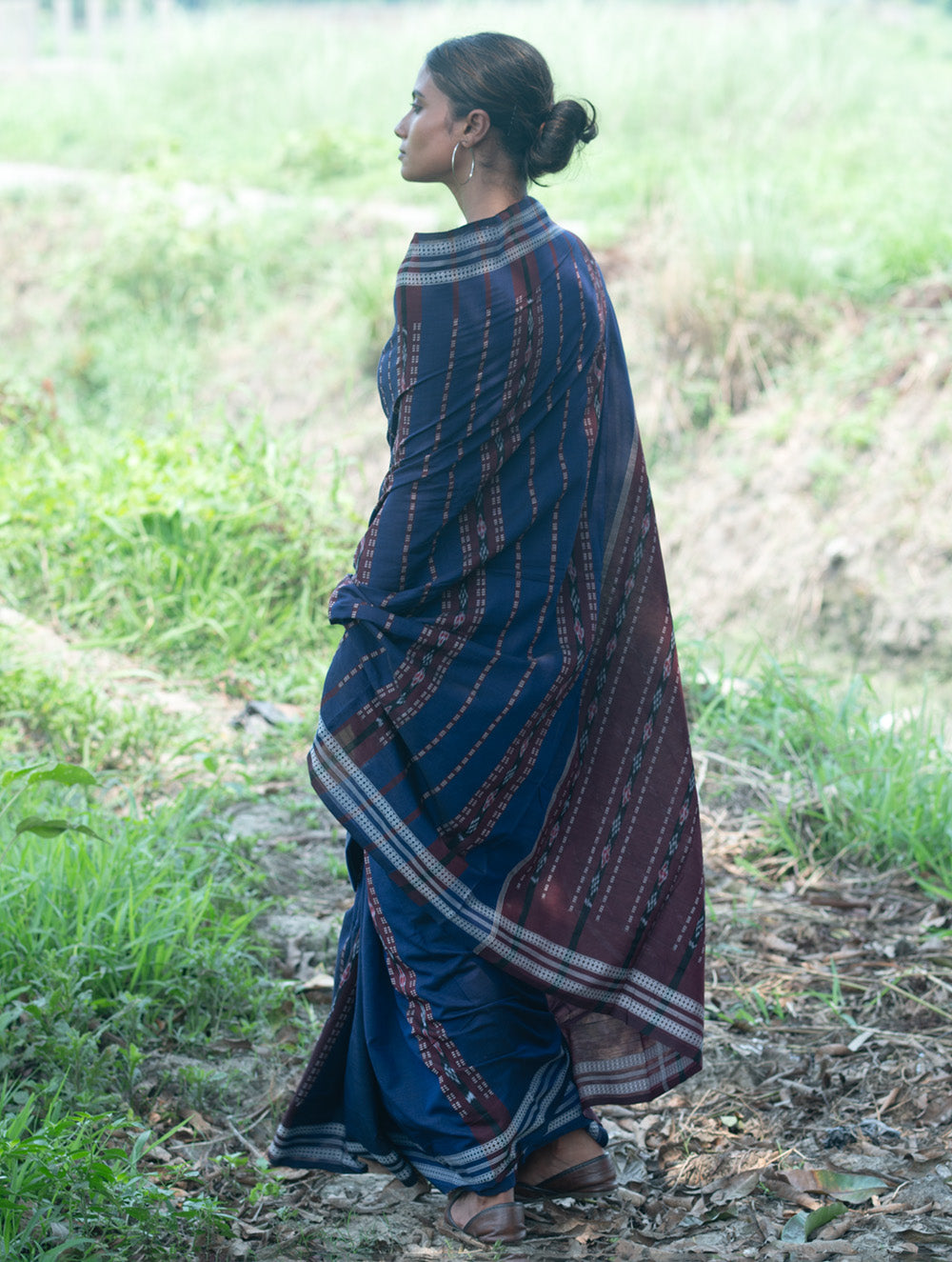 Sambalpuri Handwoven Ikat Soft Cotton Saree - Indra Neel