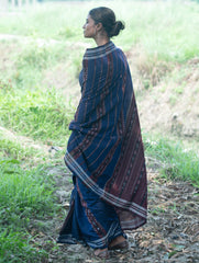 Sambalpuri Handwoven Ikat Soft Cotton Saree - Indra Neel